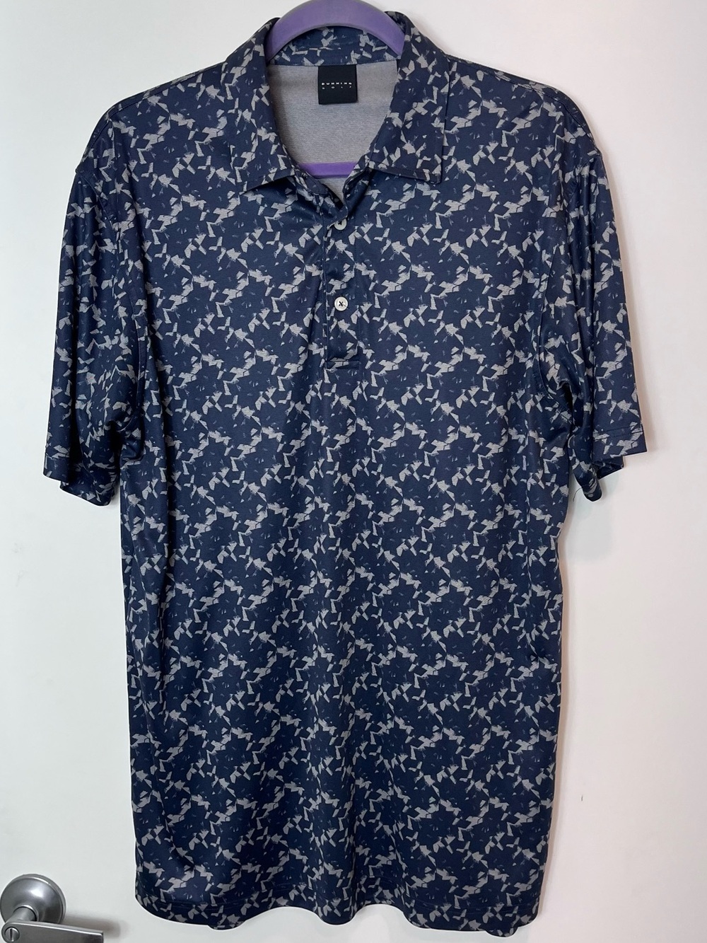 Dunning Golf Performance Polo Short Sleeve Men's Blue‎ Abstract Print Large